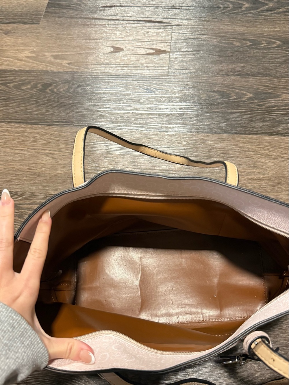 GUESS Pink Tote Bag with Tan Handles - Picture 9 of 9